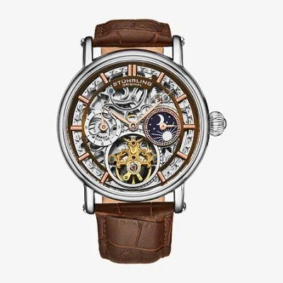 Stuhrling Mens Automatic Brown Leather Strap Watch 4000.4