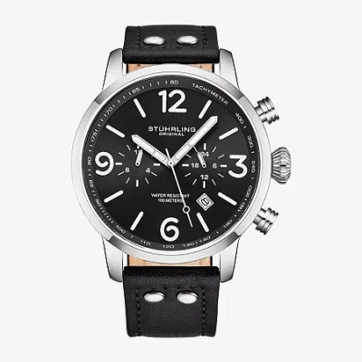 Stuhrling Mens Black Leather Strap Watch 3956 1