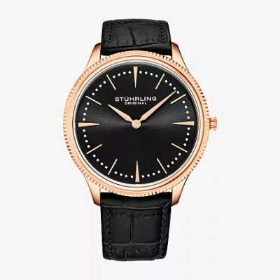 Stuhrling Mens Black Leather Strap Watch 3984.4