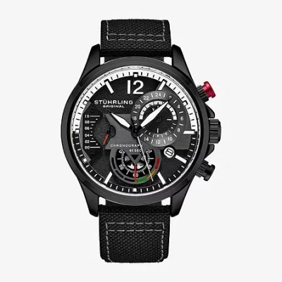 Stuhrling Mens Black Leather Strap Watch 4029.5