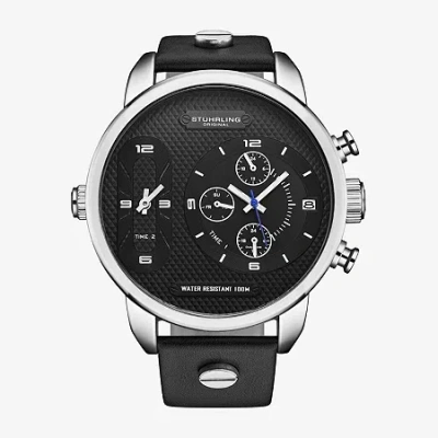 Stuhrling Mens Black Leather Strap Watch 4052 1