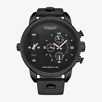 Stuhrling Mens Black Leather Strap Watch 4052 2