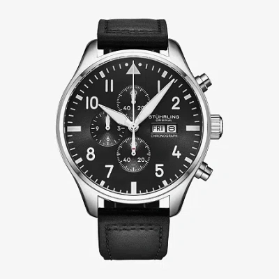 Stuhrling Mens Black Leather Strap Watch 4075.1