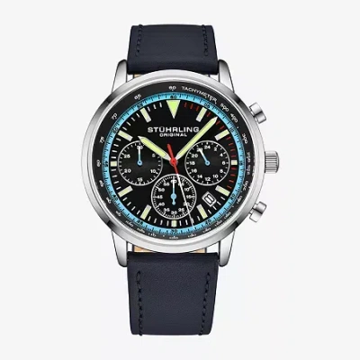 Stuhrling Mens Blue Leather Strap Watch 3986l 2