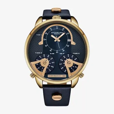 Stuhrling Mens Blue Leather Strap Watch 4051 2