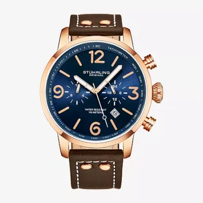 Stuhrling Mens Brown Leather Strap Watch 3956 3
