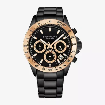 Stuhrling Mens Chronograph Black Stainless Steel Bracelet Watch 3960 8