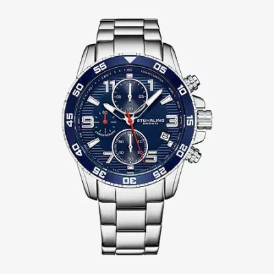 Stuhrling Mens Chronograph Silver Tone Stainless Steel Bracelet Watch 3957 2 In Metallic