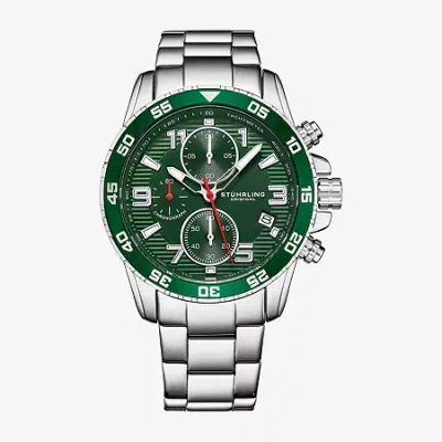 Stuhrling Mens Chronograph Silver Tone Stainless Steel Bracelet Watch 3957 3