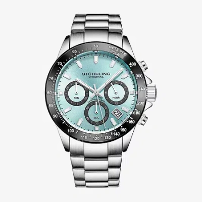 Stuhrling Mens Chronograph Silver Tone Stainless Steel Bracelet Watch 3960 12 In Gray