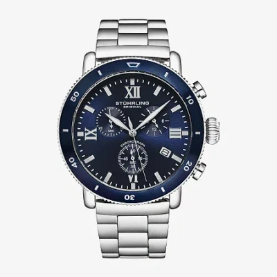 Stuhrling Mens Chronograph Silver Tone Stainless Steel Bracelet Watch 4040 2 In Blue