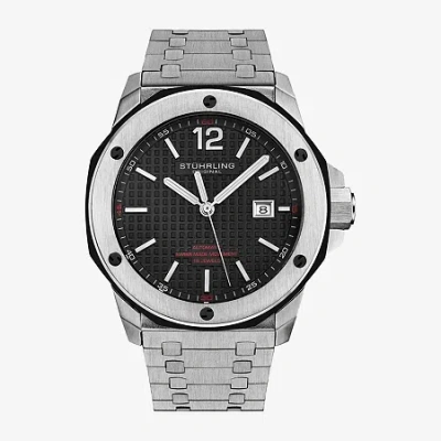 Stuhrling Mens Silver Tone Stainless Steel Bracelet Watch 4047.1 In Black