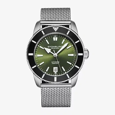 Stuhrling Mens Silver Tone Stainless Steel Bracelet Watch 4079.3 In Green