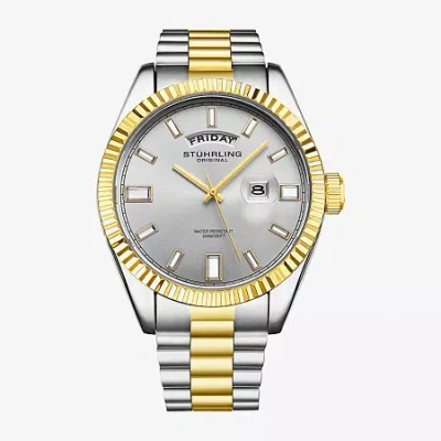 Stuhrling Mens Two Tone Stainless Steel Bracelet Watch 4070.5 In Gold