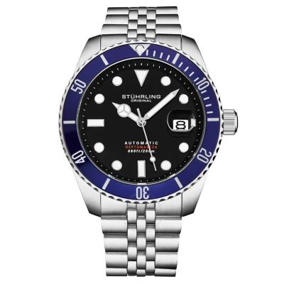 Stuhrling Original Aquadiver Automatic Black Dial Men's Watch M18017 In Blue