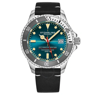 Stuhrling Original Aquadiver Automatic Blue Dial Men's Watch M17181 In Black