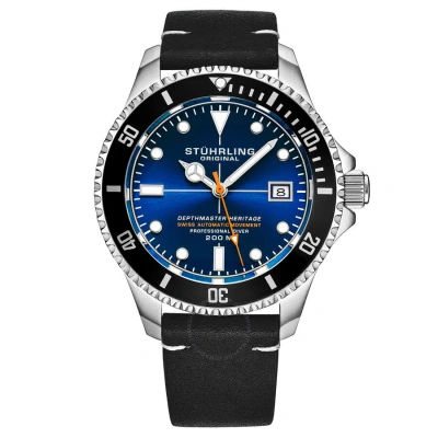 Stuhrling Original Aquadiver Automatic Blue Dial Men's Watch M17182 In Black
