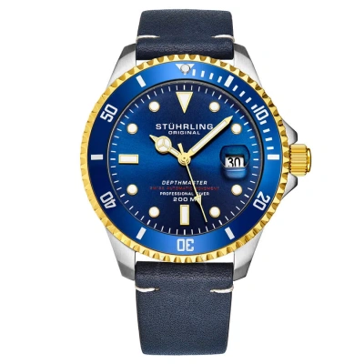 Stuhrling Original Aquadiver Automatic Blue Dial Men's Watch M17184 In Aqua / Blue / Gold Tone / Yellow