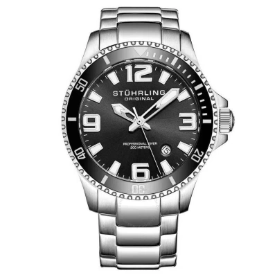 Stuhrling Original Aquadiver Black Dial Men's Watch M15265 In Metallic