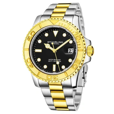 Stuhrling Original Aquadiver Black Dial Men's Watch M15830 In Gold