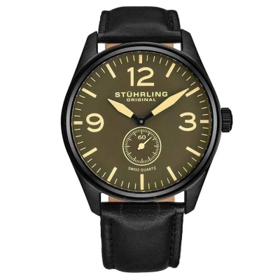 Stuhrling Original Aviator Brown Dial Men's Watch M15557 In Black / Brown / Tan