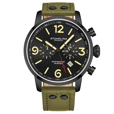 Stuhrling Original Aviator Chronograph Quartz Black Dial Men's Watch M17965 In Green