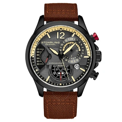 Stuhrling Original Aviator Chronograph Quartz Grey Dial Men's Watch M17974 In Black