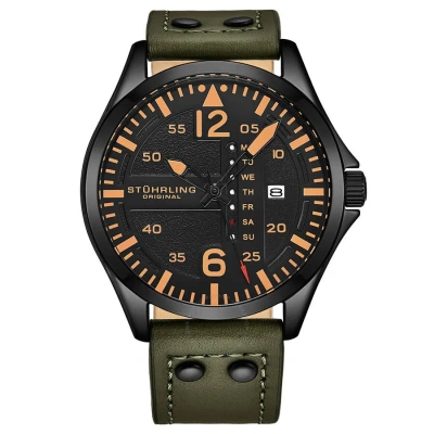 Stuhrling Original Aviator Quartz Black Dial Men's Watch M13666 In Green