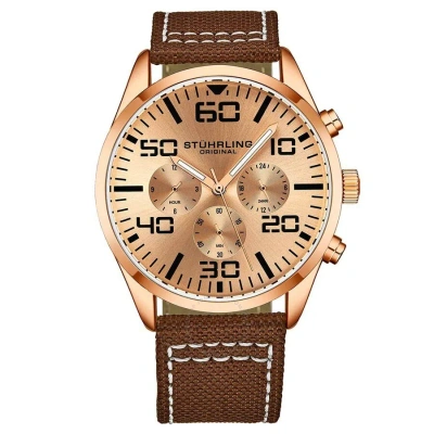 Stuhrling Original Aviator Rose Gold-tone Dial Men's Watch M15929 In Brown / Gold / Gold Tone / Rose / Rose Gold / Rose Gold Tone