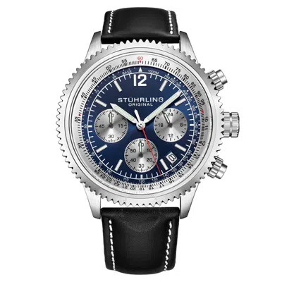Stuhrling Original Monaco Chronograph Quartz Blue Dial Men's Watch M16974 In Black