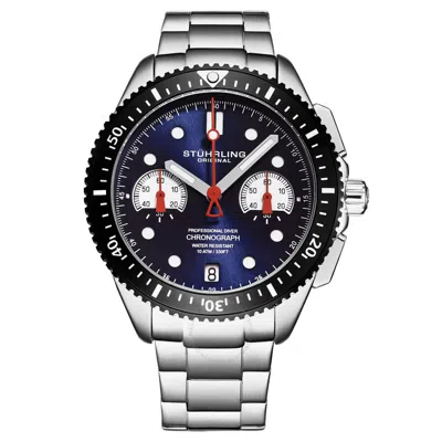 Stuhrling Original Monaco Chronograph Quartz Blue Dial Men's Watch M17168 In Metallic