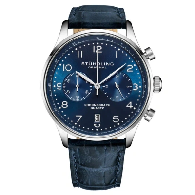 Stuhrling Original Monaco Chronograph Quartz Blue Dial Men's Watch M17970 In Blue / Silver