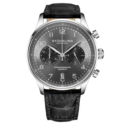 Stuhrling Original Monaco Chronograph Quartz Grey Dial Men's Watch M17969 In Black / Grey / Gun Metal / Silver