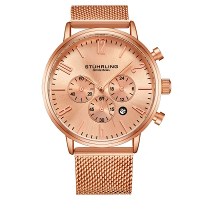 Stuhrling Original Monaco Chronograph Quartz Rose Gold Dial Men's Watch M16250