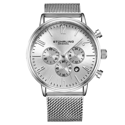 Stuhrling Original Monaco Chronograph Quartz Silver Dial Men's Watch M16248 In Metallic