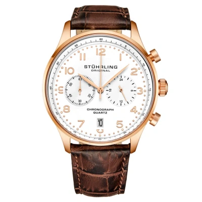 Stuhrling Original Monaco Chronograph Quartz White Dial Men's Watch M16839 In Gold