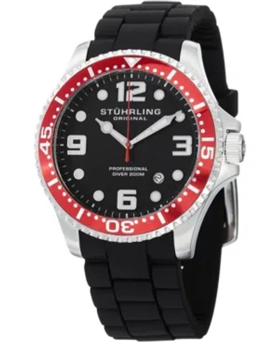 Stuhrling Original Stainless Steel Case On Black High Grade Silicone Rubber Interchangeable Strap With Additio In Red