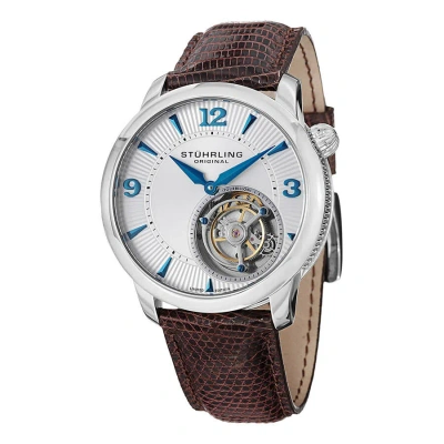 Stuhrling Original Tourbillon Hand Wind Silver Dial Men's Watch M13476 In Blue / Brown / Silver