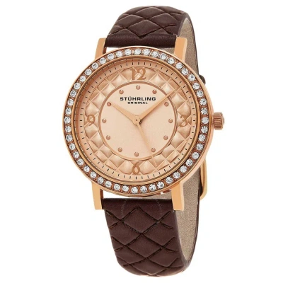 Stuhrling Original Vogue Rose Dial Brown Leather Ladies Watch M15451 In Gold