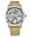Stuhrling Womens Automatic Yellow Leather Strap Watch 3982 1 In White
