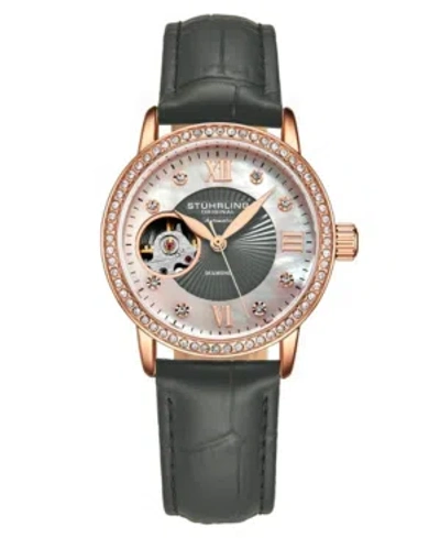 Stuhrling Women's Automatic Gray Alligator Embossed Genuine Leather Strap Watch 34mm