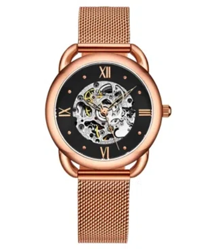 Stuhrling Women's Automatic Rose Gold-tone Mesh Bracelet Watch 36mm In Black