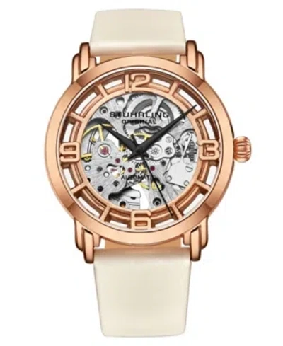Stuhrling Women's Automatic White Genuine Leather Strap Watch 40mm