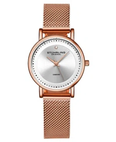 Stuhrling Women's Quartz Rose Gold-tone Mesh Bracelet Watch 29mm In White