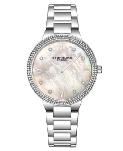 Stuhrling Women's Quartz Silver-tone Link Bracelet Watch 38mm In White