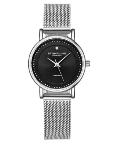 Stuhrling Women's Quartz Silver-tone Mesh Bracelet Watch 29mm In Black
