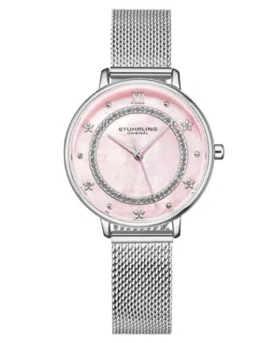 Stuhrling Women's Quartz Silver-tone Mesh Strap Watch 34mm In Pink