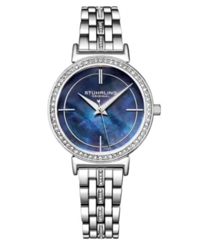 Stuhrling Women's Silver-tone Link Bracelet With Crystals Watch 33mm In Blue