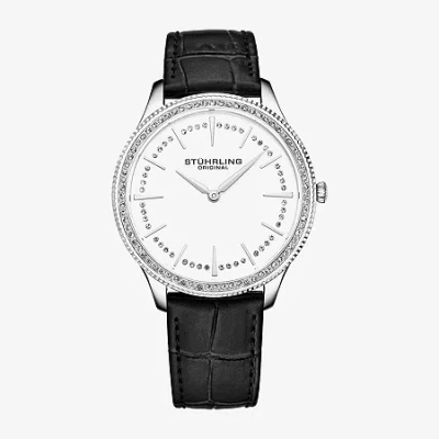 Stuhrling Womens Black Leather Strap Watch 3985.1 In Brown