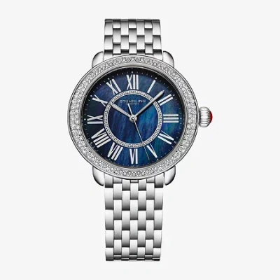 Stuhrling Womens Silver Tone Stainless Steel Bracelet Watch 4074.2 In Blue